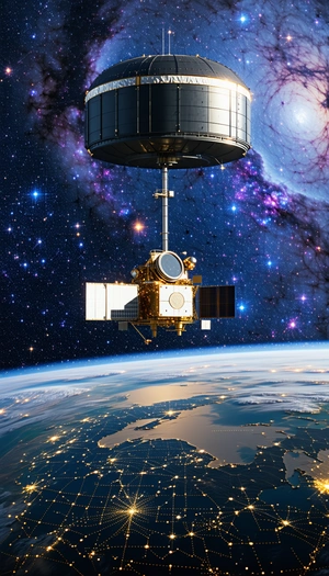 A Spacecraft, Likely A Satellite, Flying Through The Night Sky