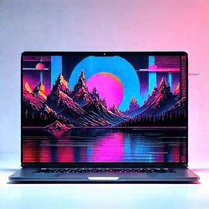 Laptop With Digital Artwork With Laptop Computer