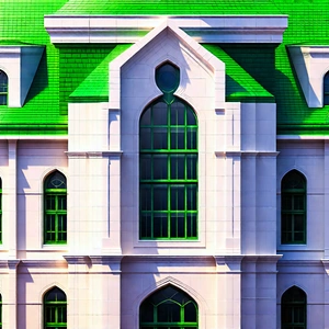 Urban Geometric Design: Historic Building With Green Rooftop With Large White