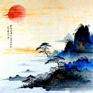 Abstract Sumi-e Painting: Expansion Captured In Abstract Form With Painting Mountain