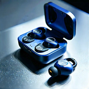 Wireless Earbuds With Streaming Content With Blue Case