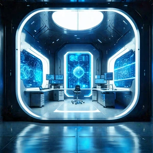 Tech Advertising Photography: Futuristic Research Laboratory With Image, There