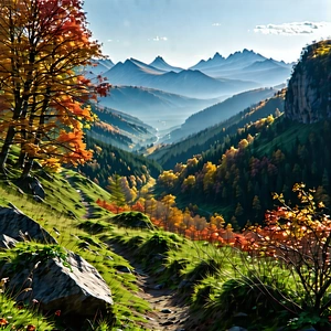Lifestyle Matte Painting: Autumn Hike During Spring With Beautiful Mountain