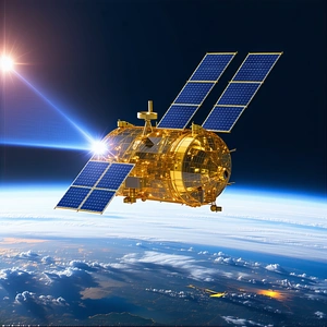 A Space Shuttle With A Large Satellite Dish On Top Of It