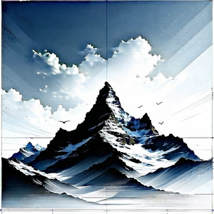Nature Pencil Sketch: Clear Sky Over Mountain Peak With Majestic Mountain