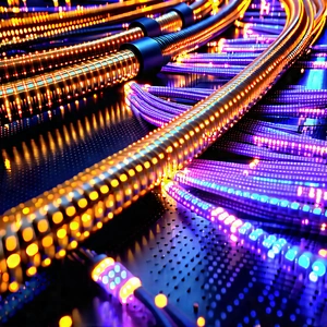 Close-up Of Fiber Optic Cables With Close-up Bunch
