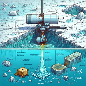 The Image Is A Cartoon Drawing Of A Submarine, With A Large Submarine In The Center Of The Scene