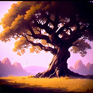 Nature Pastel Drawing: Ancient (tree:1.12) In Sunlit Clearing With Large Tree