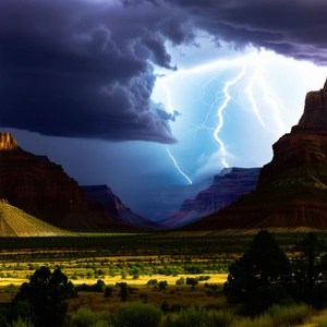 Nature Landscape Photography: Storm (clouds:1.13) over canyon floor