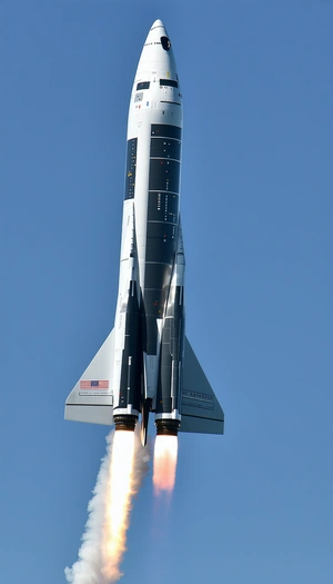 A Rocket Ship With A Long Tail, Flying Through The Sky