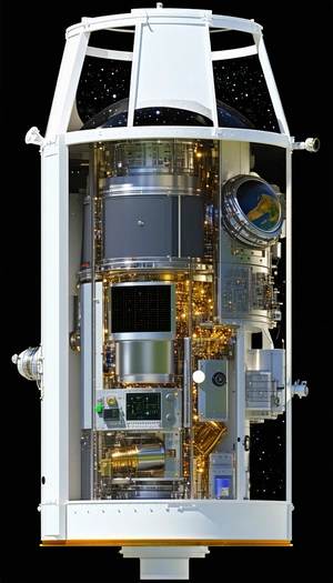 A Large White Spacecraft Is Shown In A Close-up View