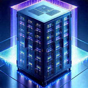 Server Rack With Holographic Projection With Large, Multi-colored
