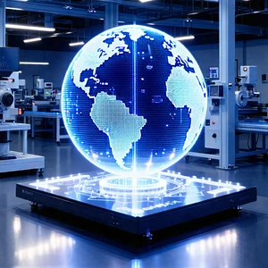 Tech Blender Artwork: Educational Technology In Manufacturing Facility With Large, Illuminated