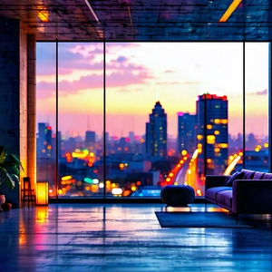 Urban Pastel Drawing: Urban Loft With Dramatic (lighting:1.47) With Large, Modern