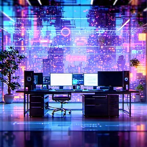 Futuristic Tech Startup Office With Image, There