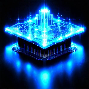 Quantum Computer With Blue Light Glow With Blue, Glowing