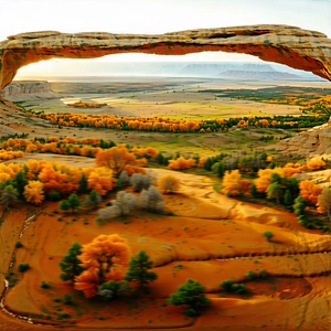 Nature Drone Photography: Natural Arch In Autumn Colors With Beautiful Landscape