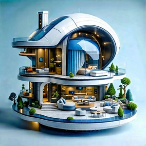 (futuristic:1.46) Smart Home With Large, Modern,