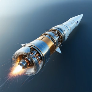 A Rocket Is Shown In A Close-up View, With Its Engine And Fuel System Visible