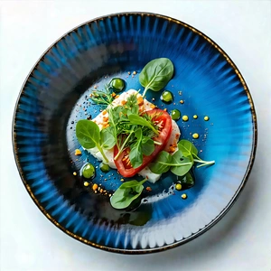 Lifestyle Drone Photography: Healthy Meal Prepared With Organic Components With Blue Plate