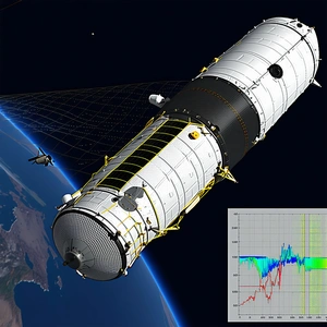 A Large White Spacecraft, Possibly A Satellite Or A Space Station, Floating In The Sky