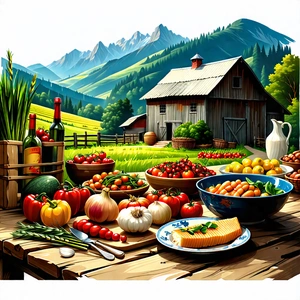 Lifestyle Lithograph: Farm-to-table Meal Prepared With Organic Components With Image, There