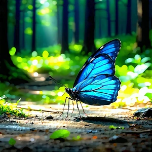 Nature Charcoal Drawing: Butterfly In (forest:1.16) Environment With Beautiful Blue