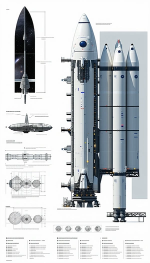 A Large White Space Shuttle Is Shown In A Series Of Diagrams And Drawings