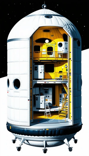 A Large Space Station Is Shown In A Blue And White Color Scheme