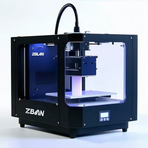 A Black And Blue 3d Printer Is Sitting On A White Table