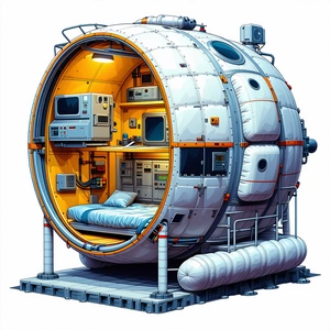 The Image Is A Cartoon Drawing Of A Space Shuttle, Which Is A Large, Round, And White Spacecraft