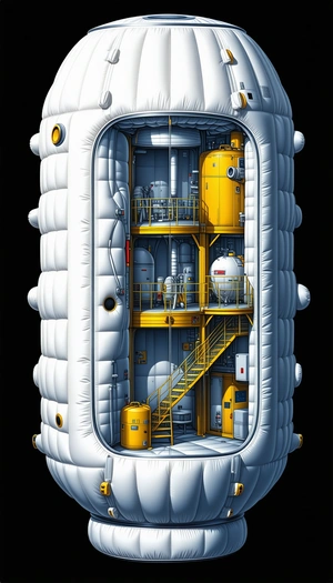 In The Image, There Is A Large White And Yellow Structure With A Hollow Center