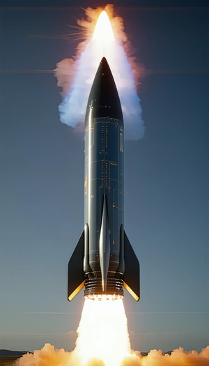 A Rocket Is Shown In The Image, With Its Engine Lit Up And Smoke Coming Out Of It
