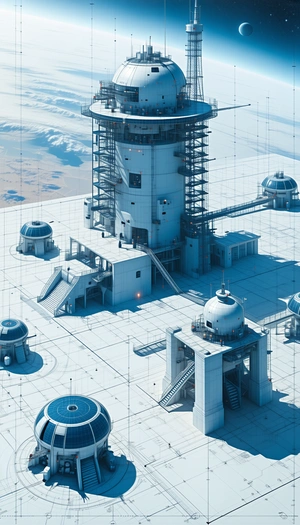 futuristic scene, large white building