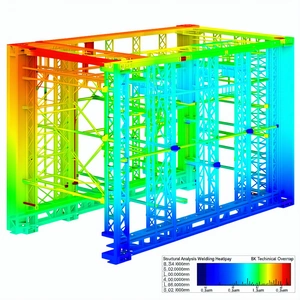 The Image Is A 3d Model Of A Building, Likely A Skyscraper, With A Blue And Yellow Color Scheme