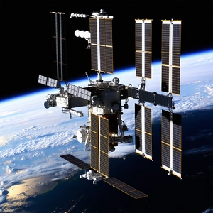 A Space Shuttle With A Large Number Of Solar Panels On Its Side