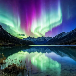 Nature Editorial Photography: Northern Lights Over Alpine (lake:1.27) With Captures Beautiful