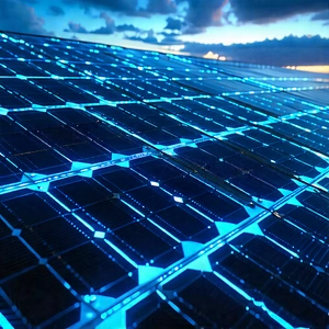 Tech Architectural Photography: Solar panel with blue light glow