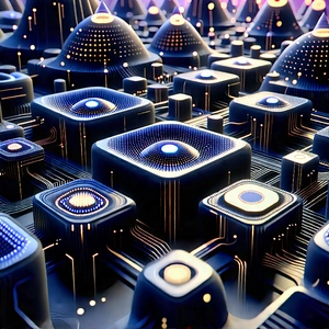Close-up Of Sensor Array With Rendering Cityscape,