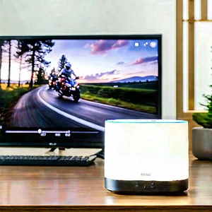Smart Home Device With Streaming Content With Desk Computer