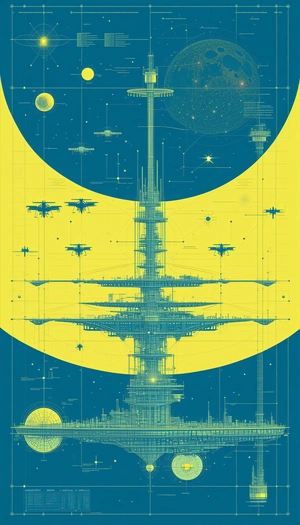 In The Image, There Is A Large, Futuristic Space Station With A Central Tower