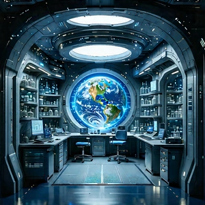 Futuristic Research Laboratory With Image, There