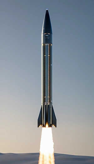 A Rocket Is Seen In The Sky, With Its Engine Lit Up