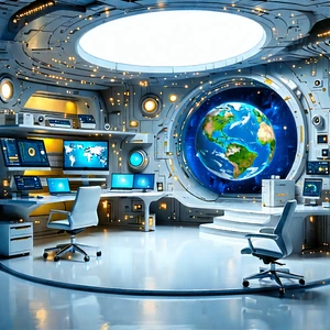 Futuristic Digital Workspace With Futuristic Room,