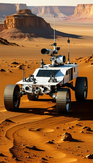 A White Robotic Vehicle With A Large Camera Mounted On Its Front