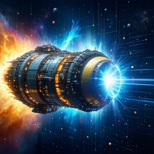A Futuristic Spacecraft With A Large, Open, And Illuminated Engine