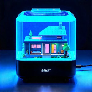 Smart Home Device With Glowing Screen With Small Model