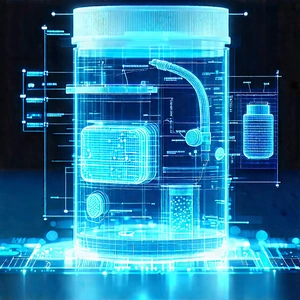 Healthcare Technology In Manufacturing Facility With Large, Blue,