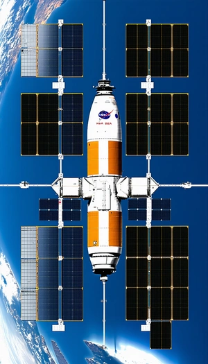 A Large Spacecraft Is Docked At A Space Station