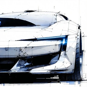 Tech Ink Drawing: Innovative Electric Vehicle Design With White Sports
